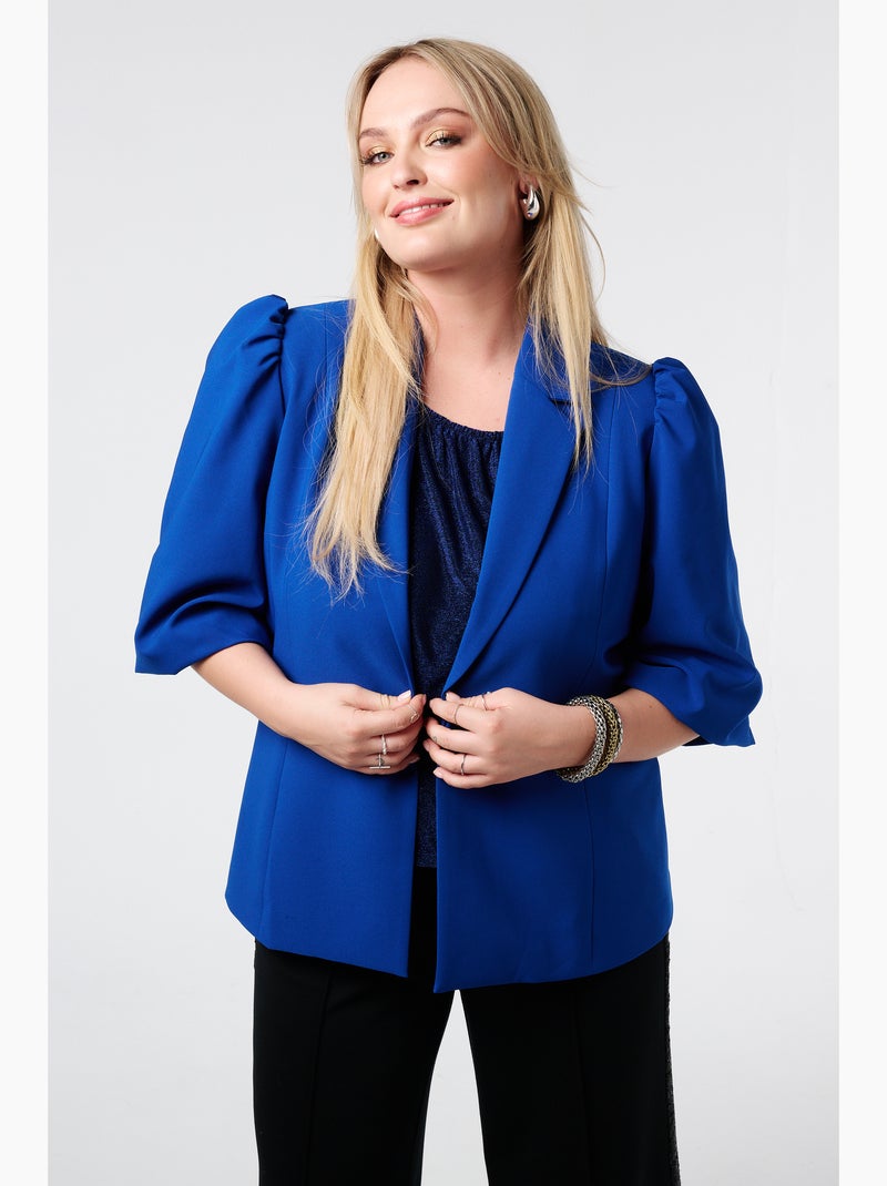 MS MODE Veste Blazer à manches bouffantes Bleu cobalt Grandes
