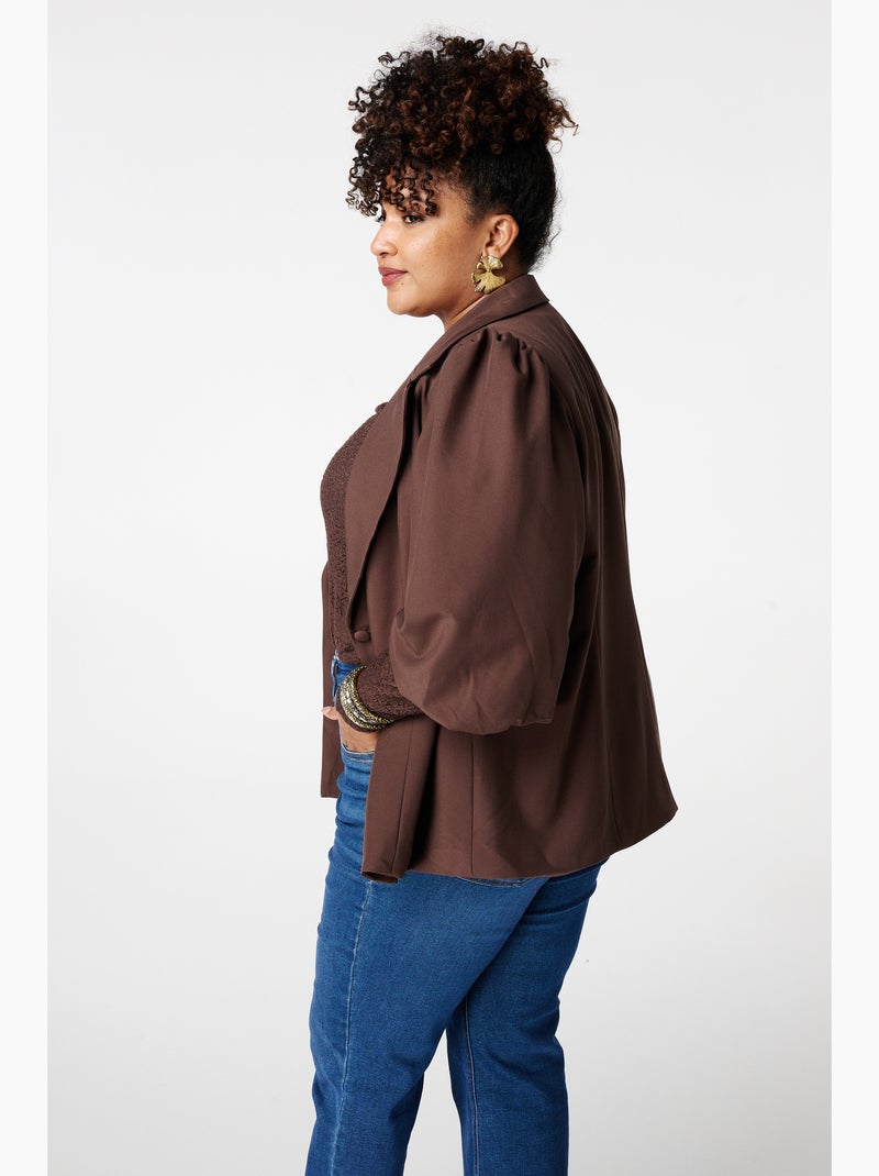 MS MODE Veste Blazer à manches bouffantes courtes Marron foncé - Kiabi