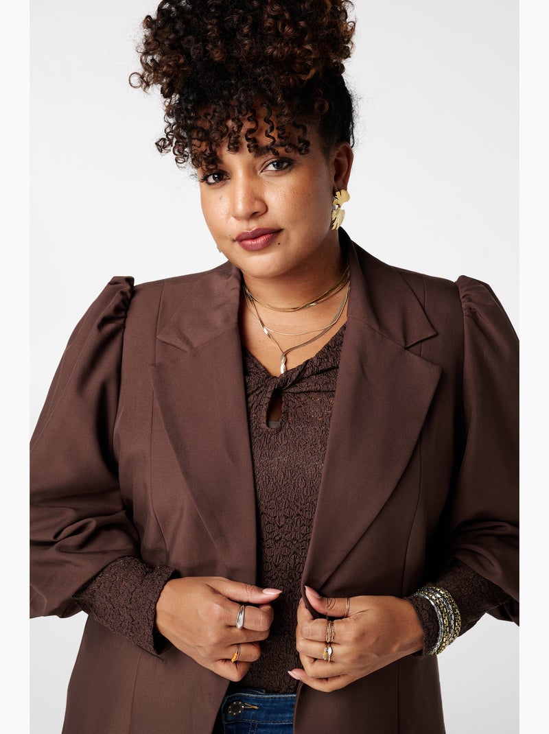 MS MODE Veste Blazer à manches bouffantes courtes Marron foncé - Kiabi