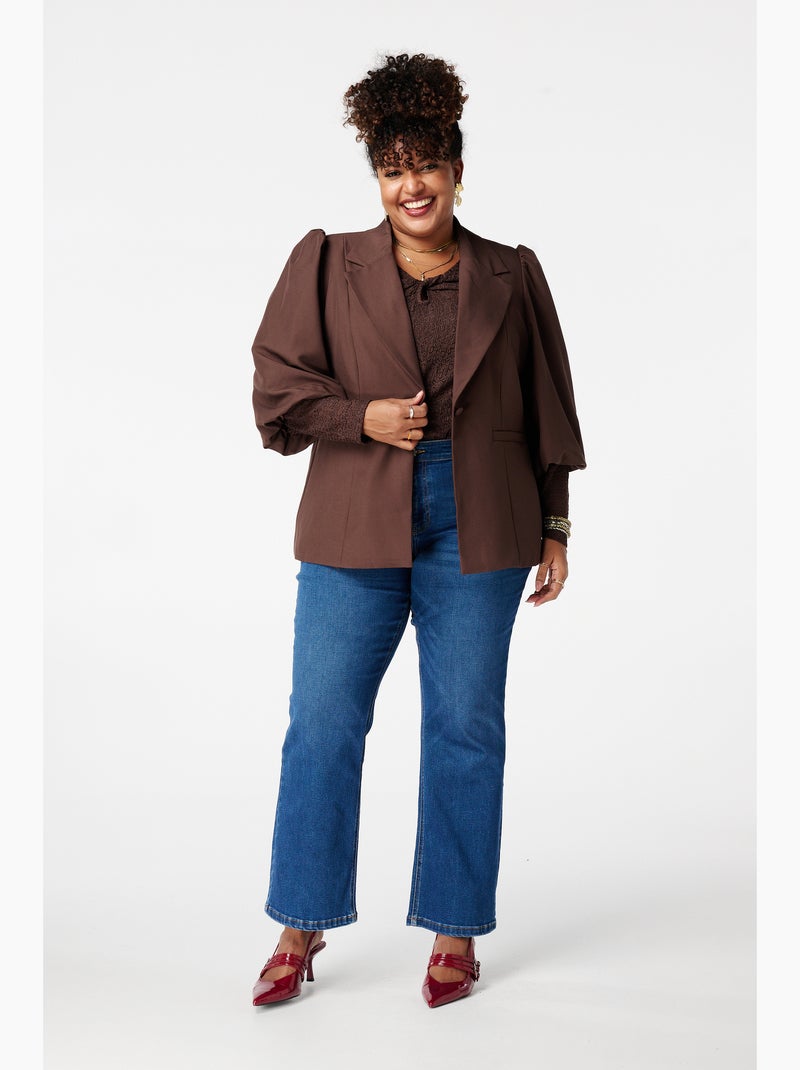 MS MODE Veste Blazer à manches bouffantes courtes Marron foncé - Kiabi