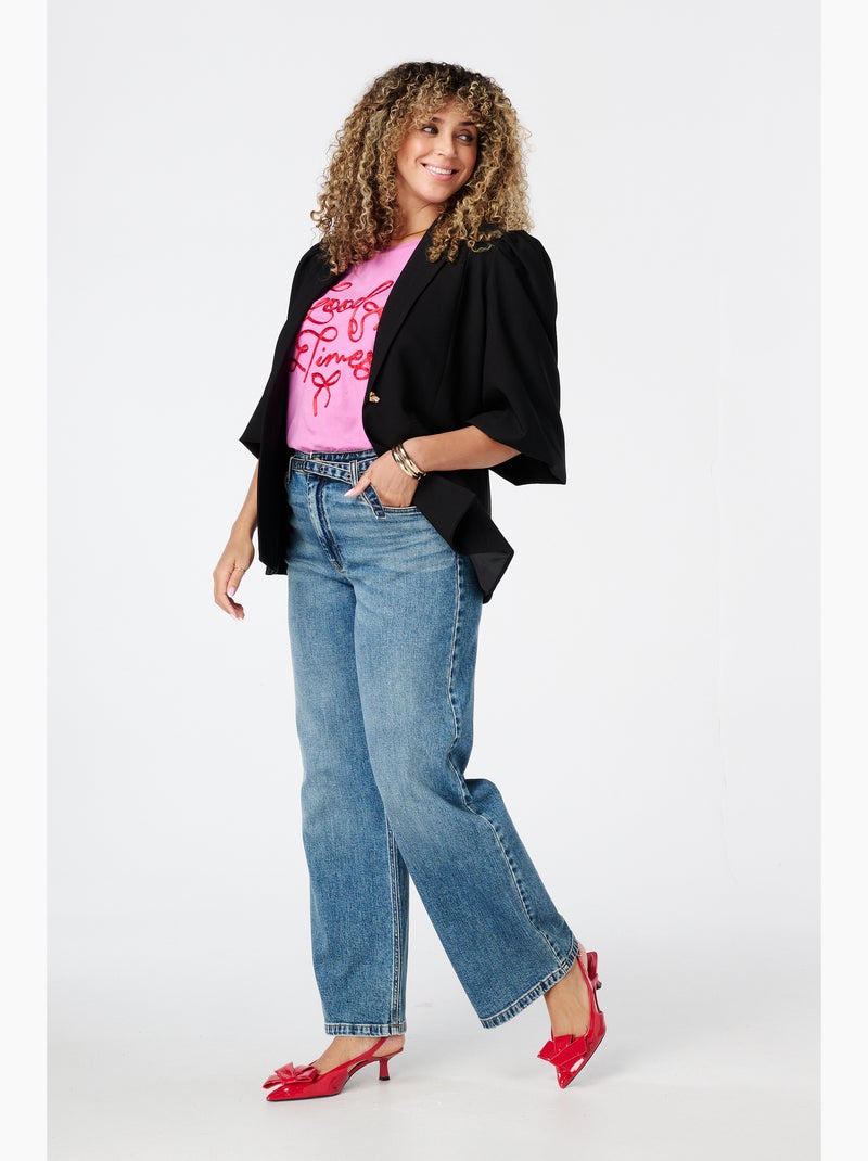 MS MODE Veste Blazer à manches bouffantes Noir - Kiabi