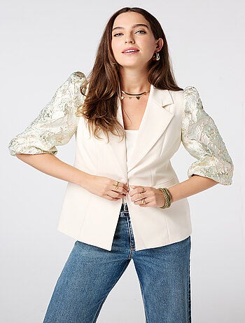 MS MODE Veste Blazer à manches courtes avec imprimé