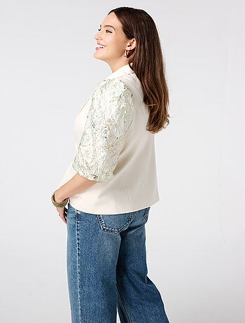 MS MODE Veste Blazer à manches courtes avec imprimé