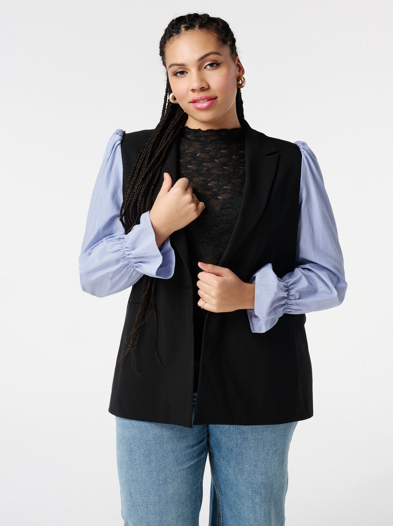 Blazer Femme Noir Rayures MARCO NY - Taille 14, Matière Polyester/rayonne - Occasion Très Bon état
