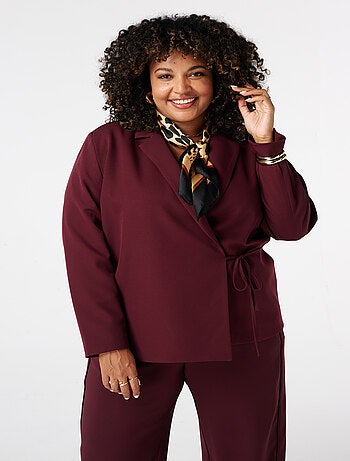MS MODE Veste Blazer à revers avec ceinture à nouer