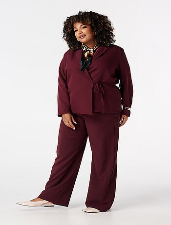 MS MODE Veste Blazer à revers avec ceinture à nouer