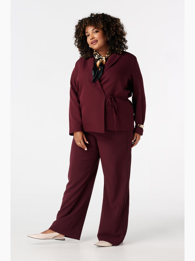 MS MODE Veste Blazer à revers avec ceinture à nouer Bordeaux - Kiabi