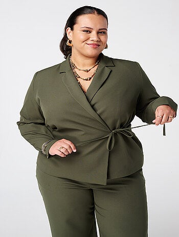 MS MODE Veste Blazer à revers avec ceinture à nouer