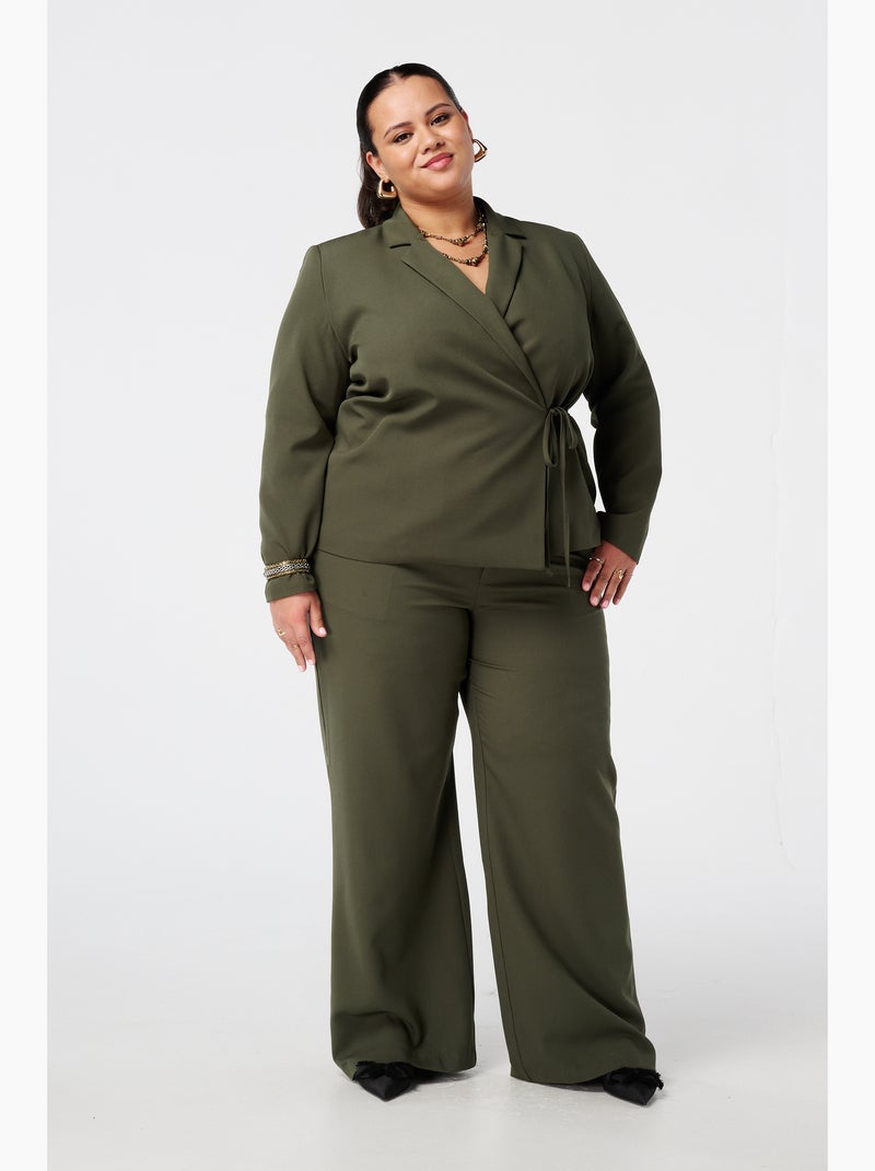 MS MODE Veste Blazer à revers avec ceinture à nouer Kaki foncé - Kiabi