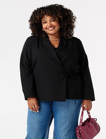 MS MODE Veste Blazer à revers avec ceinture à nouer