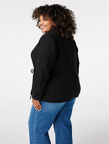 MS MODE Veste Blazer à revers avec ceinture à nouer
