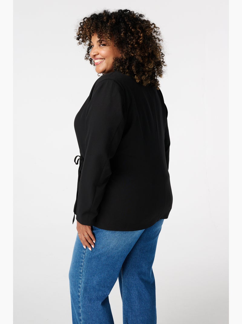 MS MODE Veste Blazer à revers avec ceinture à nouer Noir - Kiabi