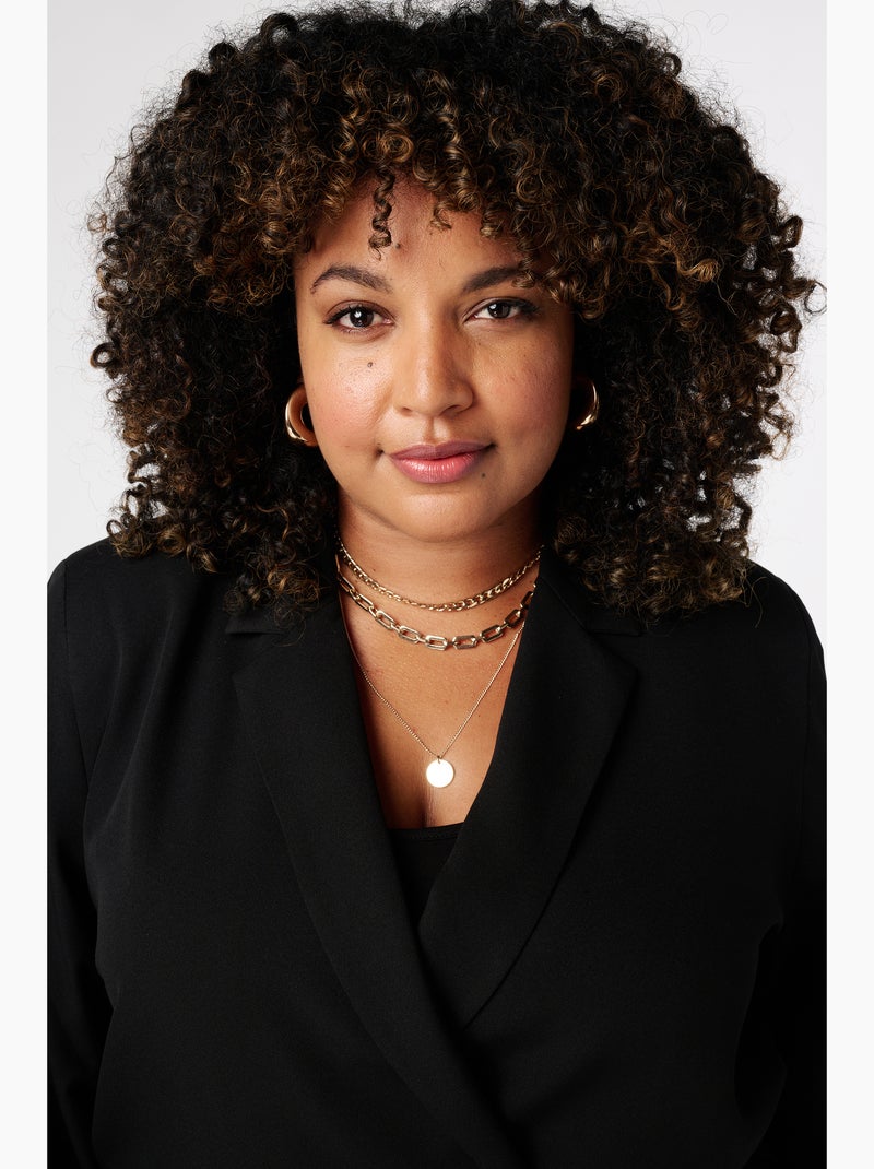 MS MODE Veste Blazer à revers avec ceinture à nouer Noir - Kiabi