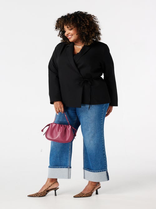 MS MODE Veste Blazer à revers avec ceinture à nouer - Kiabi