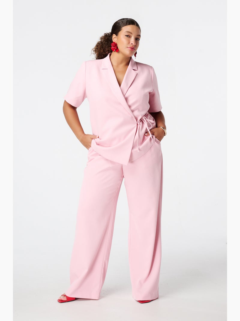 MS MODE Veste Blazer à revers manches courtes Rose clair - Kiabi