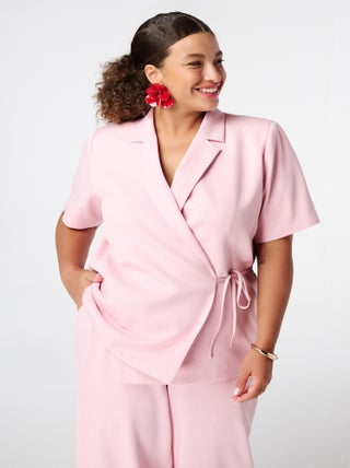 MS MODE Veste Blazer à revers manches courtes