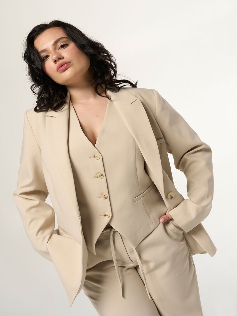 MS MODE Veste Blazer avec fermeture boutonnée Taupe - Kiabi