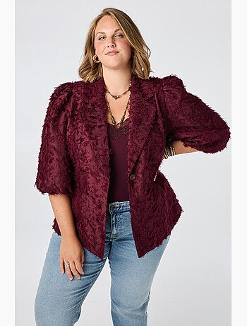 Ms mode veste blazer duveteux à manches bouffantes