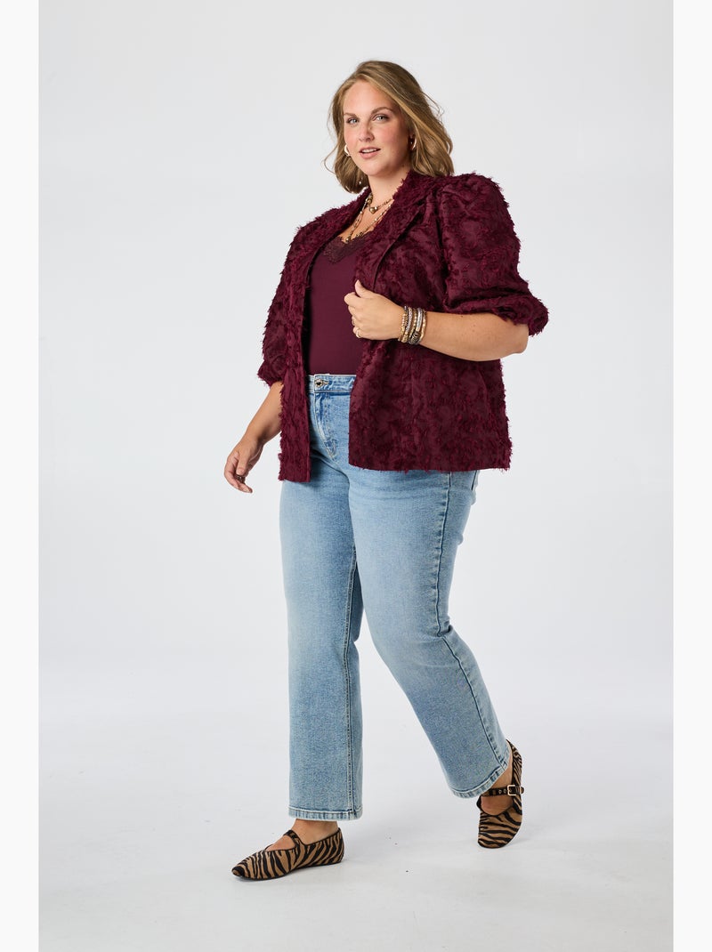 Ms mode veste blazer duveteux à manches bouffantes Bordeaux - Kiabi