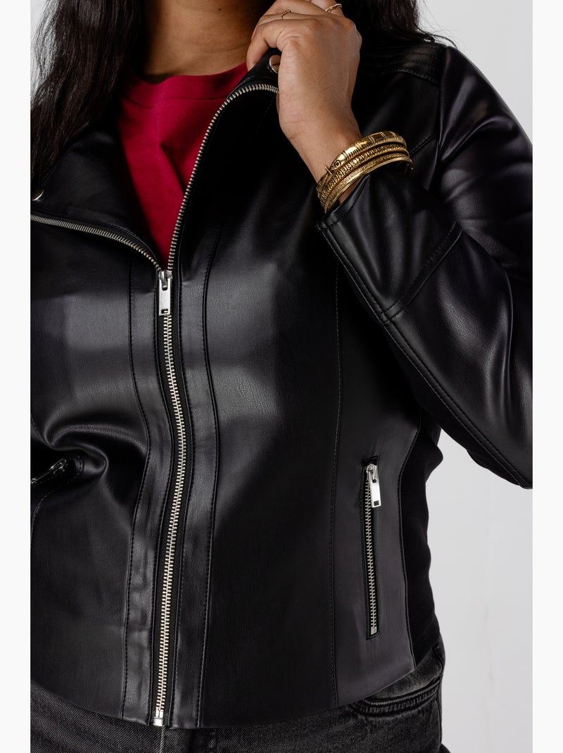 Ms mode veste de style motard en similicuir Noir - Kiabi