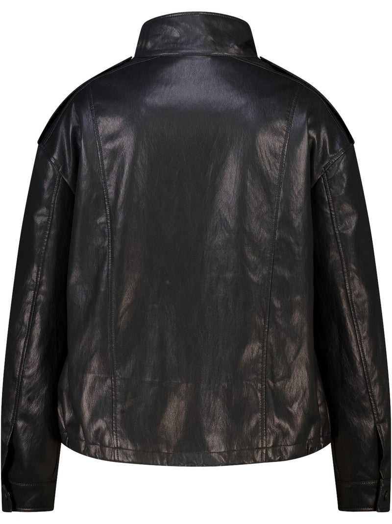 Ms mode veste en similicuir à col montant Noir - Kiabi