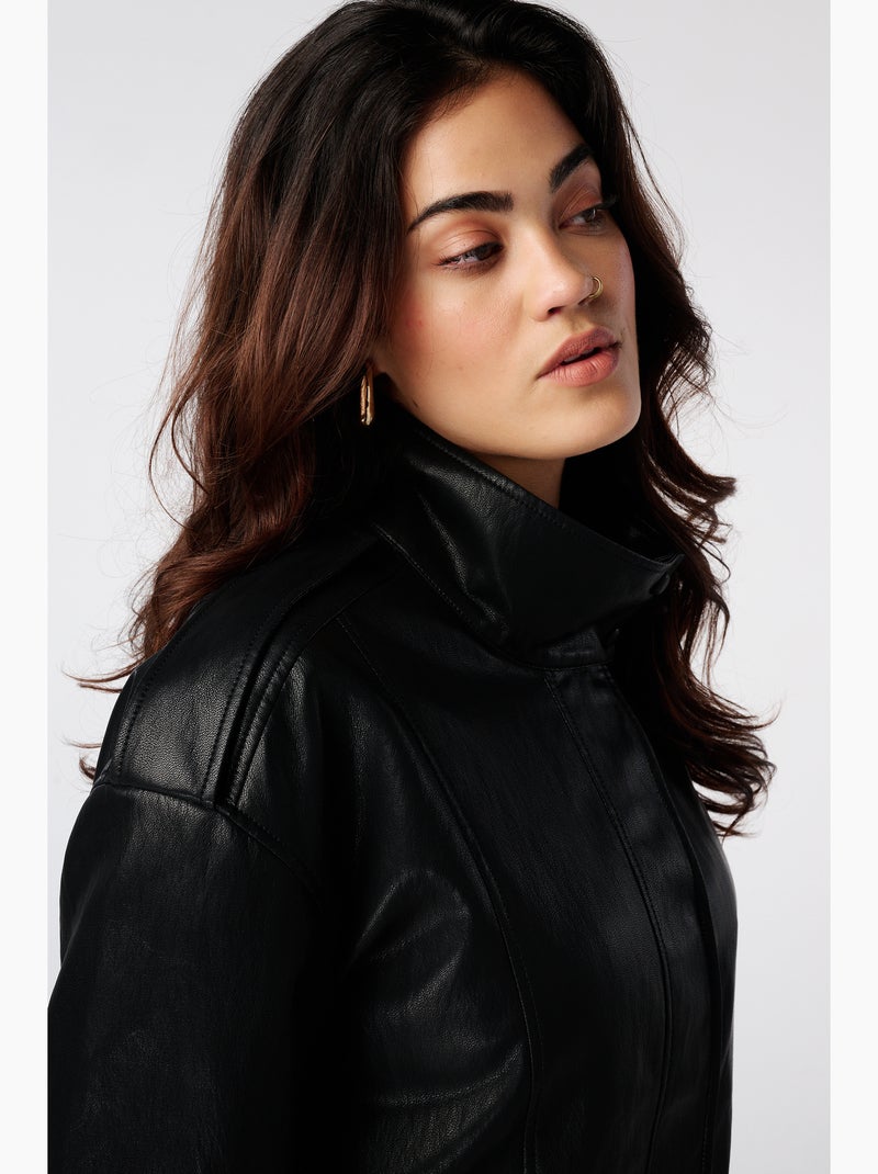 Ms mode veste en similicuir à col montant Noir - Kiabi