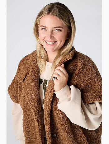 Ms mode veste teddy à manches courtes