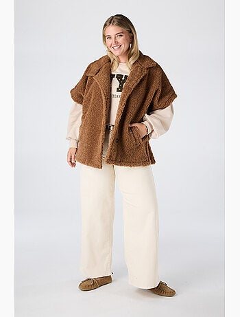 Ms mode veste teddy à manches courtes