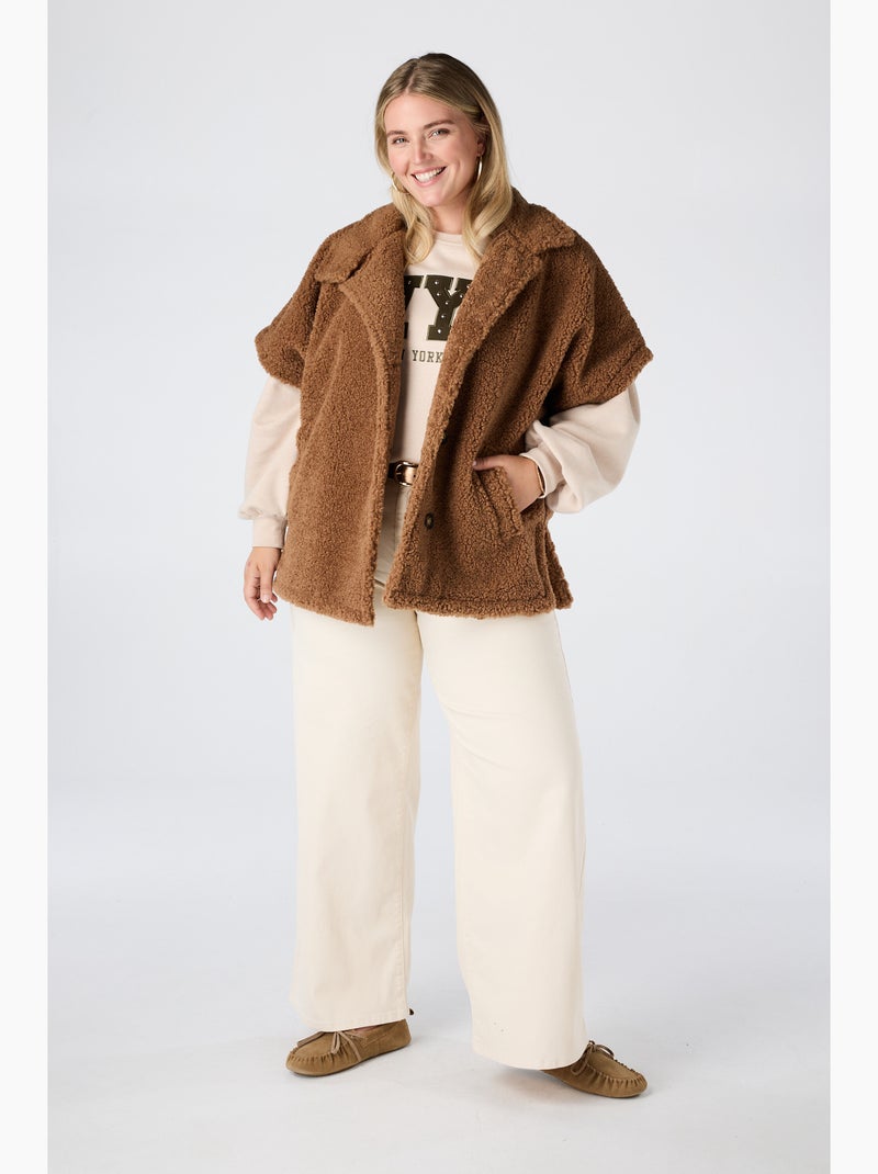 Ms mode veste teddy à manches courtes Camel - Kiabi
