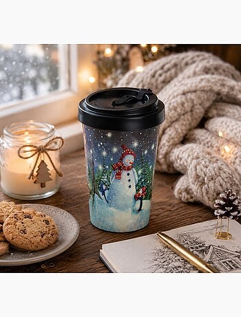 Mug de Voyage Hiver 400 ml Décor Bonhomme de Neige