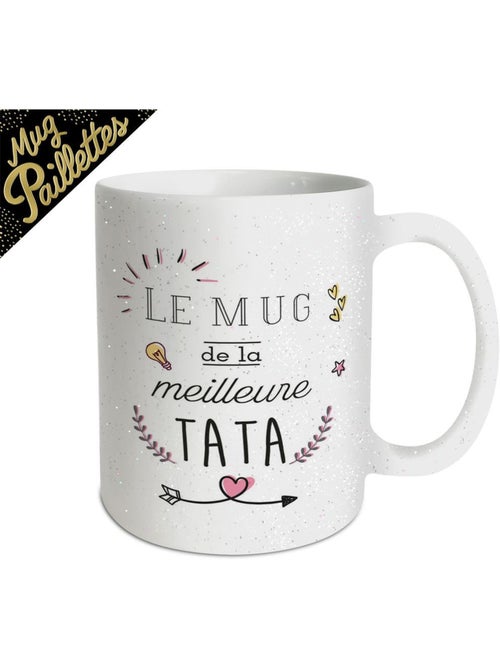 Mug décoratif blanc à paillettes et texte en français - Kiabi