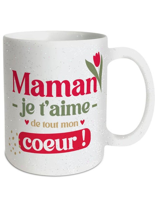 Mug en céramique 320 ml « Maman je t’aime » pailleté - Kiabi