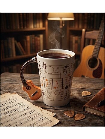 Mug en céramique avec anse guitare orange 10 cm