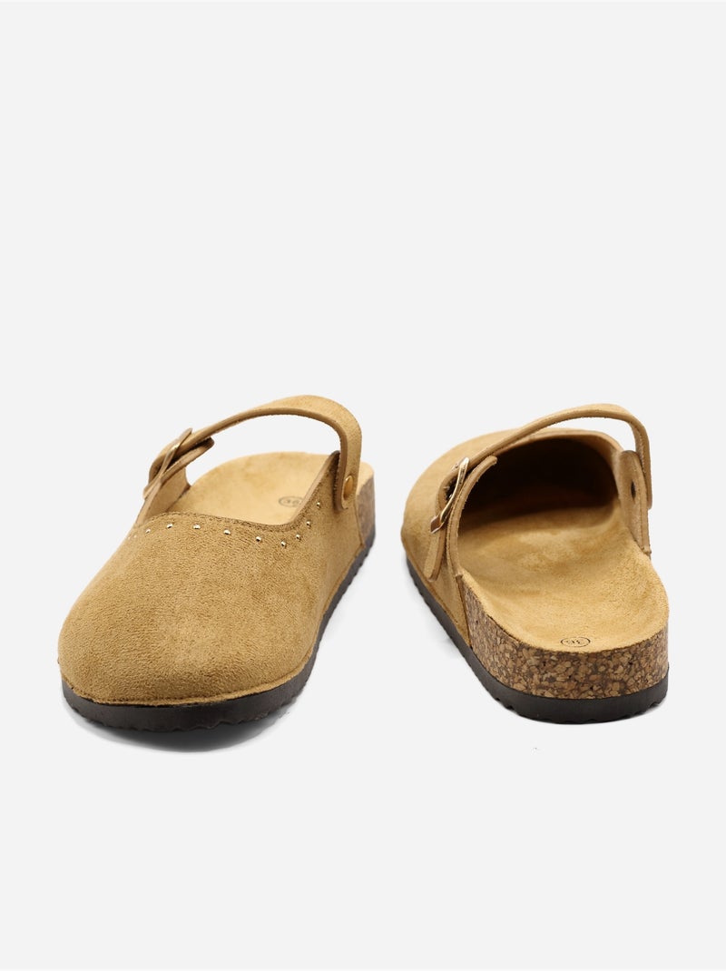 Mules à ardillon clouté Camel - Kiabi