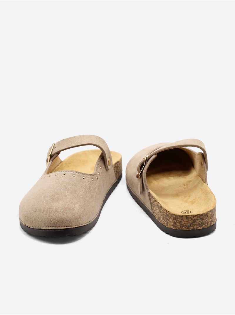 Mules à ardillon clouté Taupe - Kiabi
