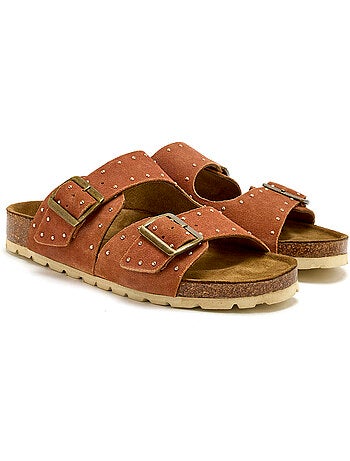 Mules à boucles cuir velours - PEDICONFORT