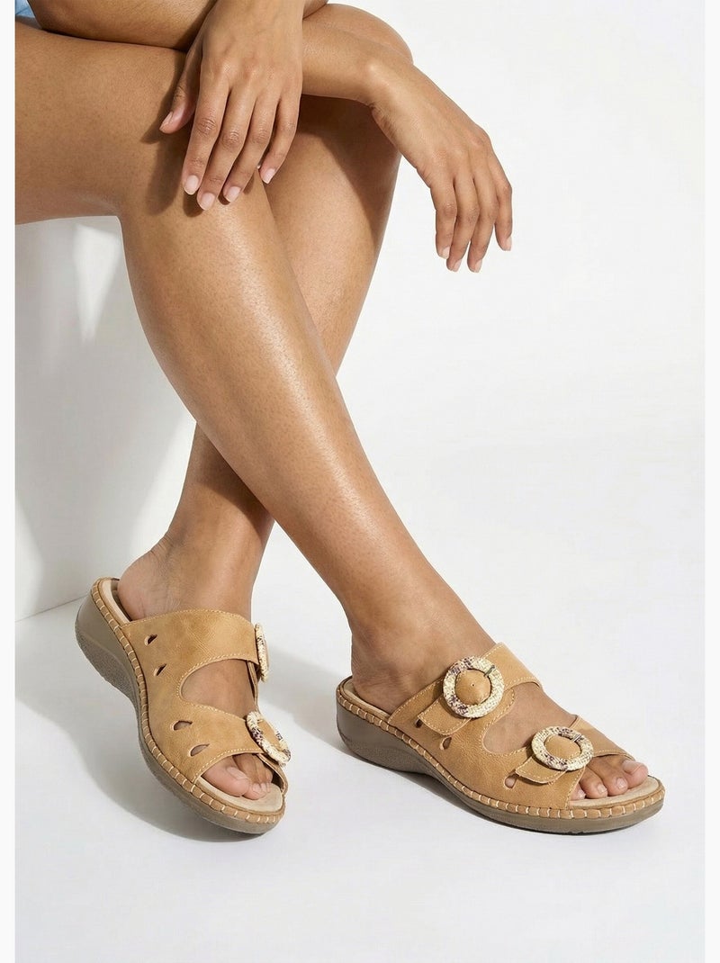 Mules à boucles largeur confort - Afibel Camel - Kiabi