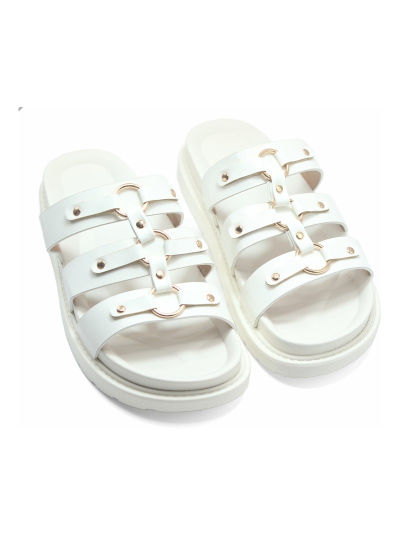 Mules à bride clouté Blanc - Kiabi