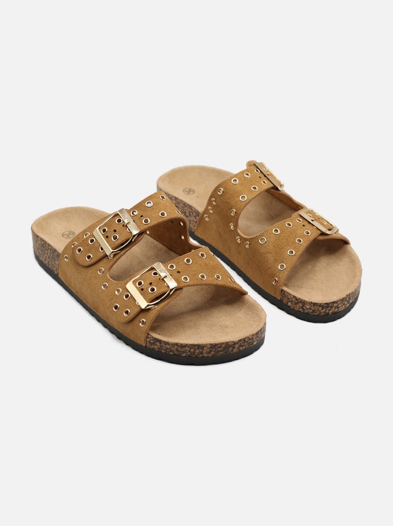 Mules à bride clouté Camel - Kiabi