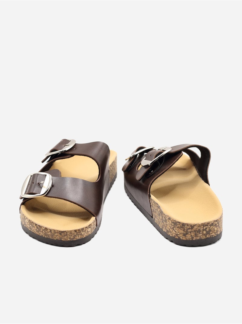 Mules à bride double Marron foncé - Kiabi