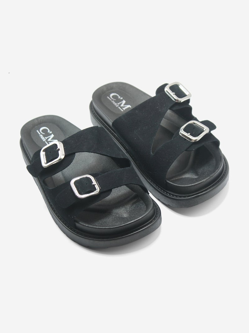 Mules à bride et ardillon Noir - Kiabi