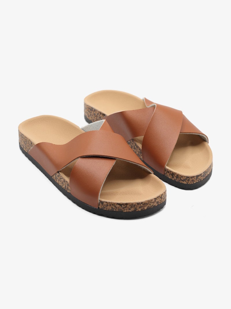 Mules à brides croisées Camel - Kiabi