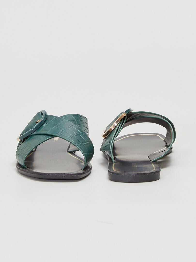 Mules à brides effet croco Vert - Kiabi