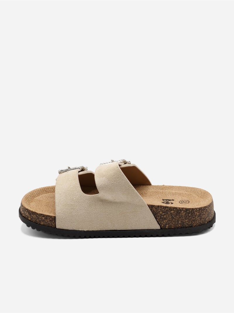 Mules à détail strass Beige - Kiabi