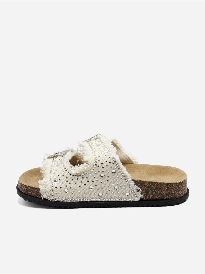 Mules à détail strass Beige - Kiabi