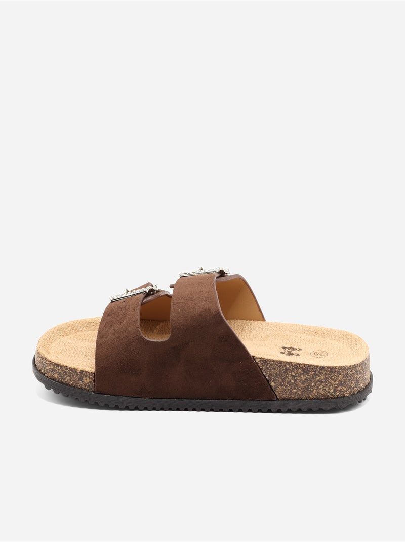 Mules à détail strass Marron - Kiabi