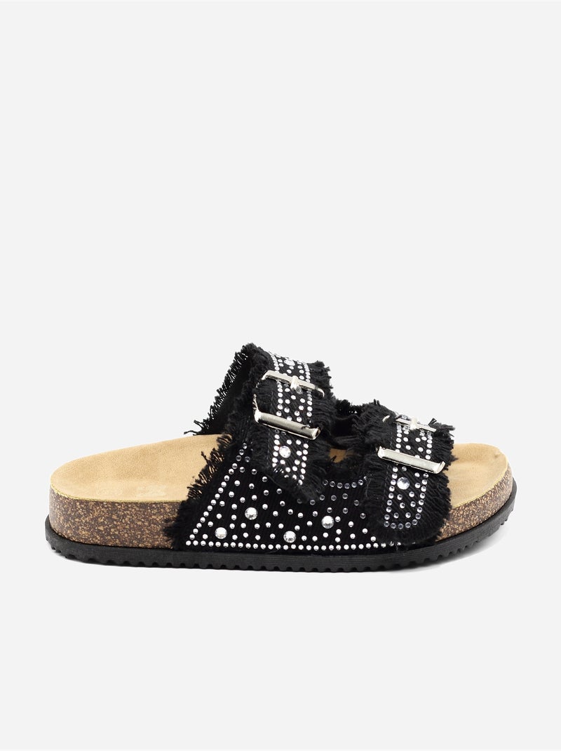 Mules à détail strass Noir - Kiabi