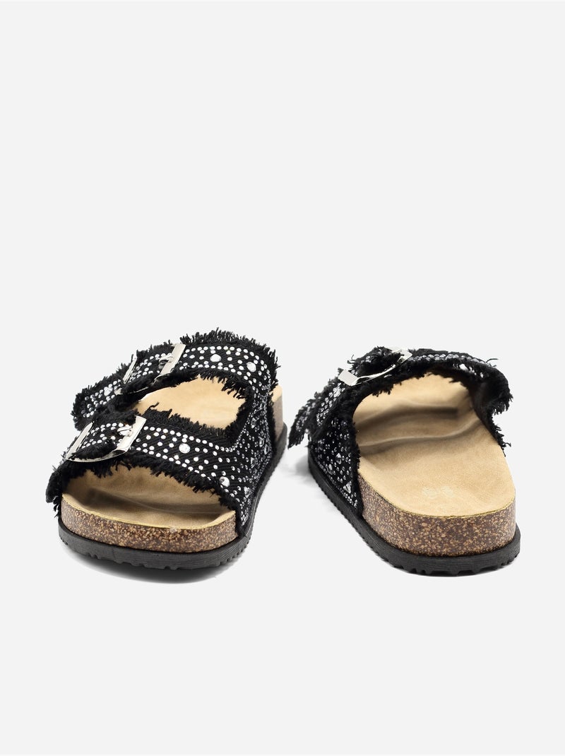 Mules à détail strass Noir - Kiabi