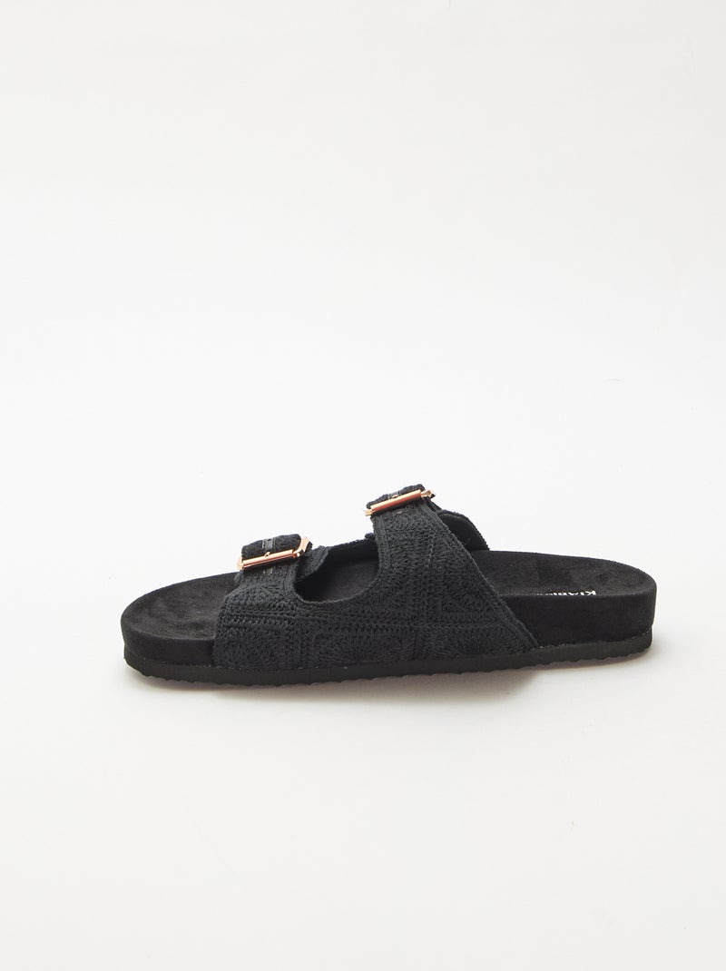 Mules à double bride en macramé Noir - Kiabi