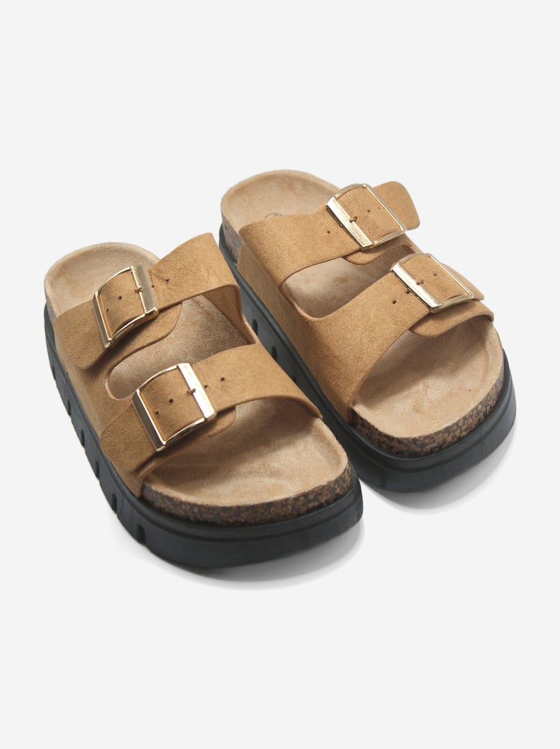 Mules à double bride et ardillon Camel - Kiabi